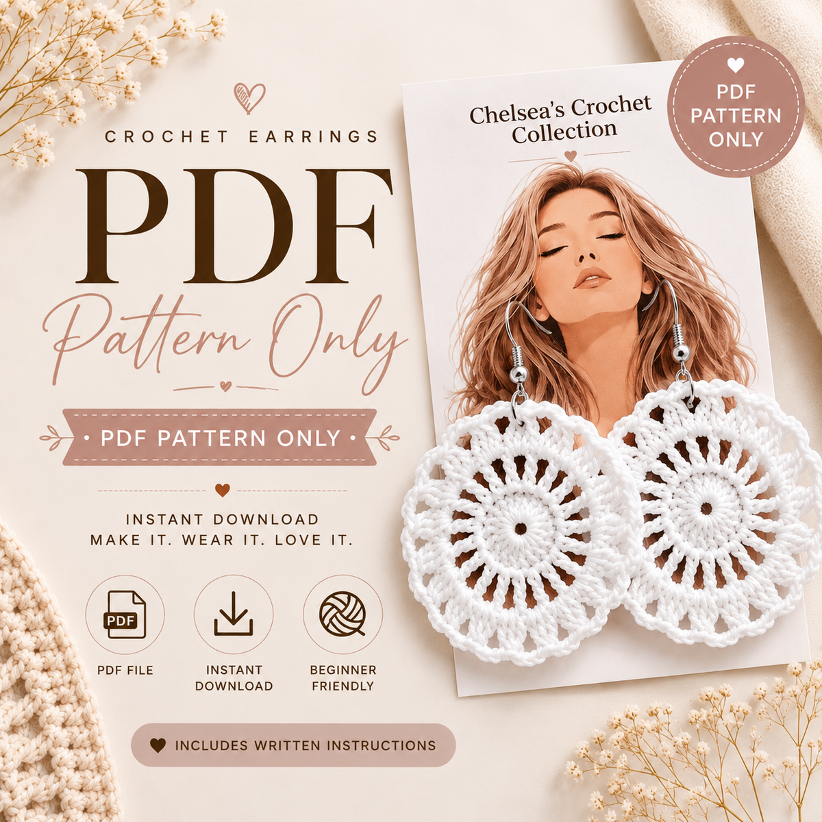 Sunburst Crochet Earrings PDF Pattern | DIY Crochet Earring Tutorial | Instant Download | Beginner-Friendly Digital Pattern