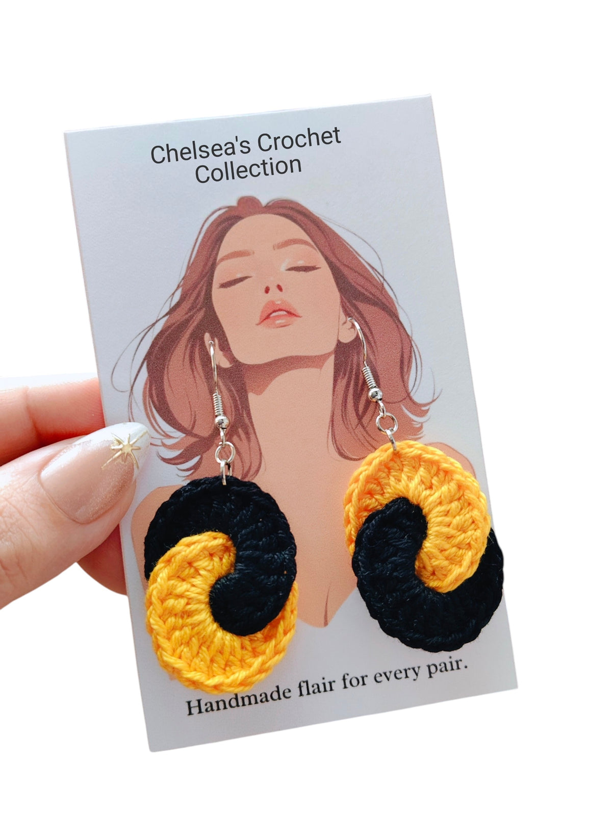 Infinity Swirl Crochet Earrings - Black & Yellow Gold
