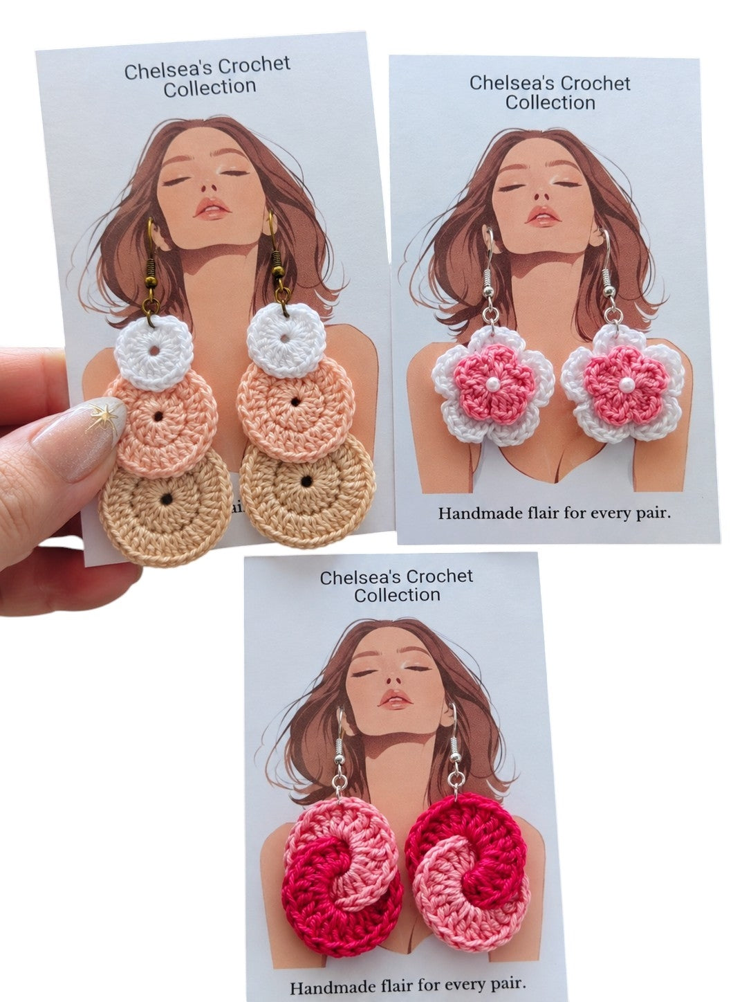 Crochet Earring Bundle – Set of 3 Handmade Pairs | Boho, Floral & Swirl Designs
