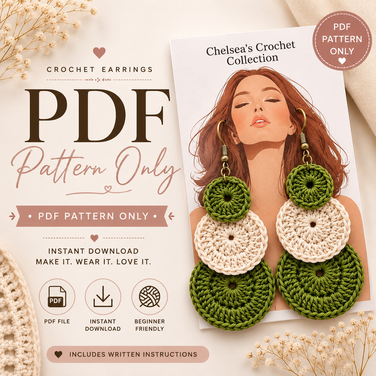 Long Boho Crochet Earrings PDF Pattern | DIY Crochet Earring Tutorial | Instant Download | Beginner-Friendly Digital Pattern